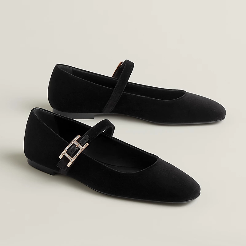 HERMES Jane Black Ballet  Shoes