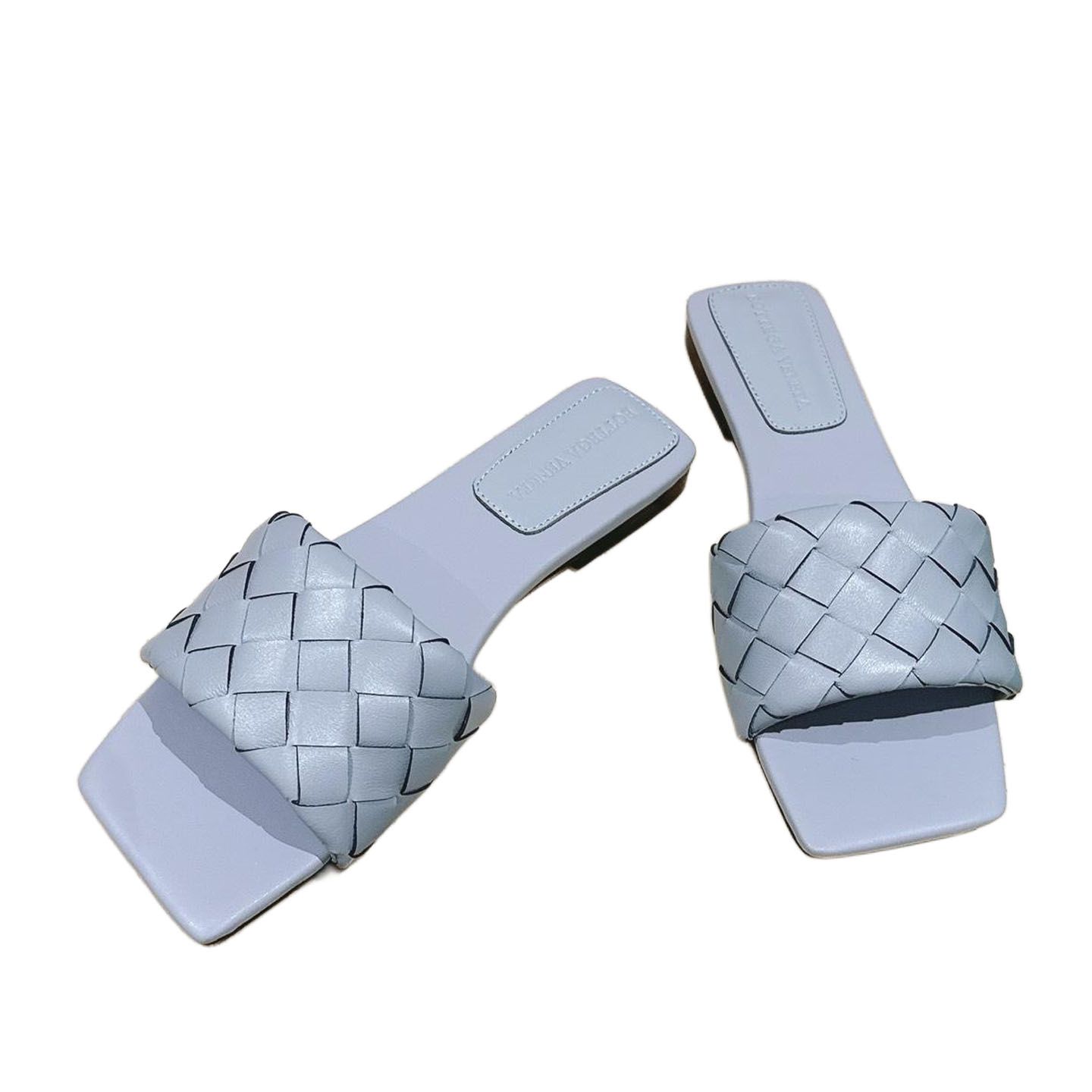 Bottega Veneta Parco Mule In Blue/Pink Intrecciato Leather Flat Mule Sandal