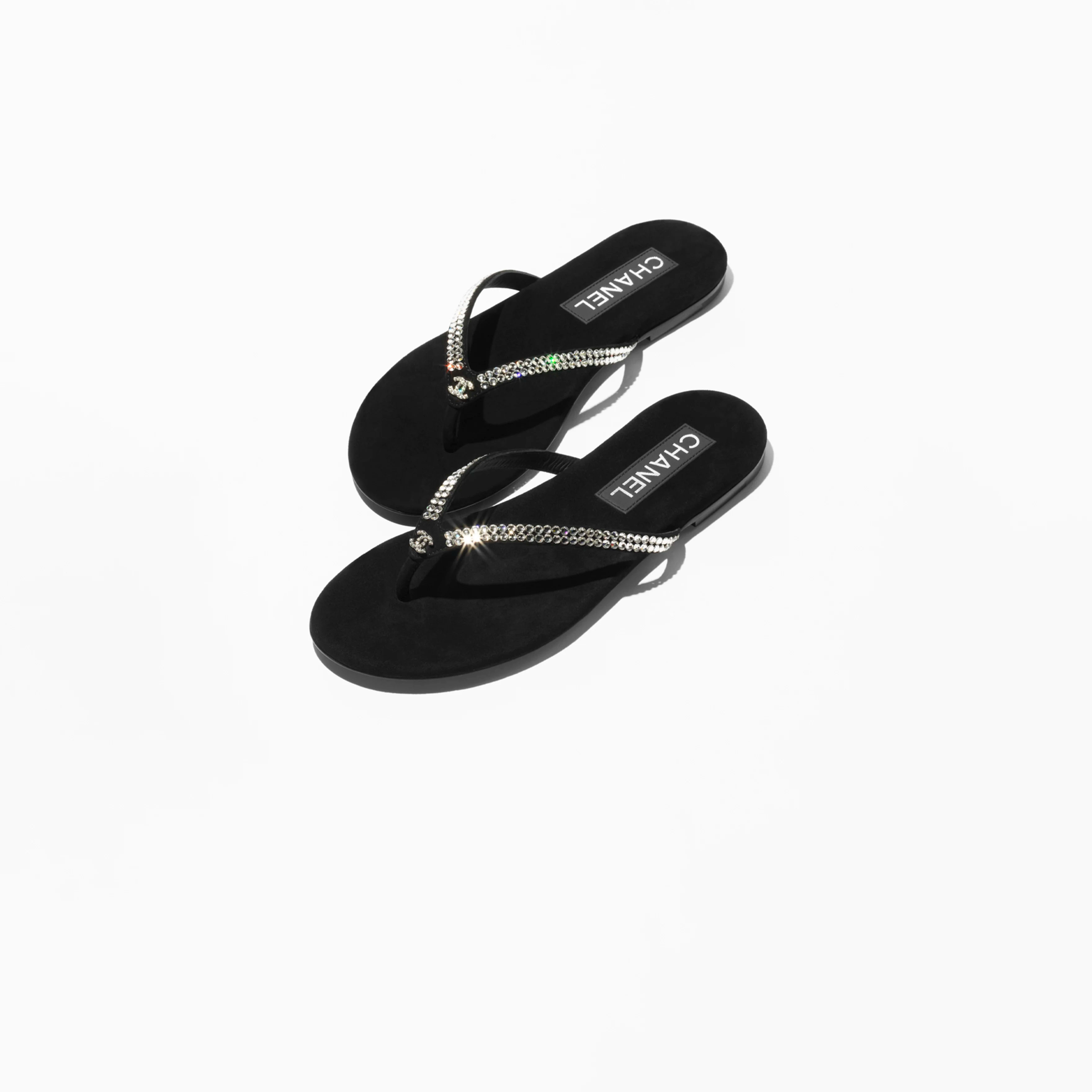 Chanel black with silver suede suede and rhinestones Slippers