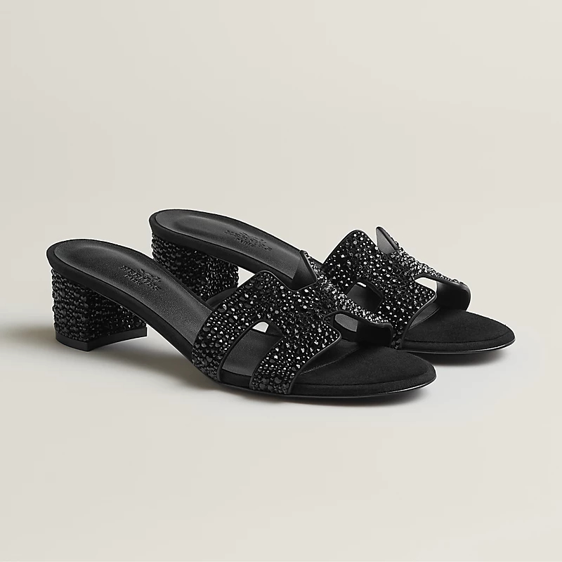 HERMES Oasis Slippers High-heeled slippers Black High Heels Sandal