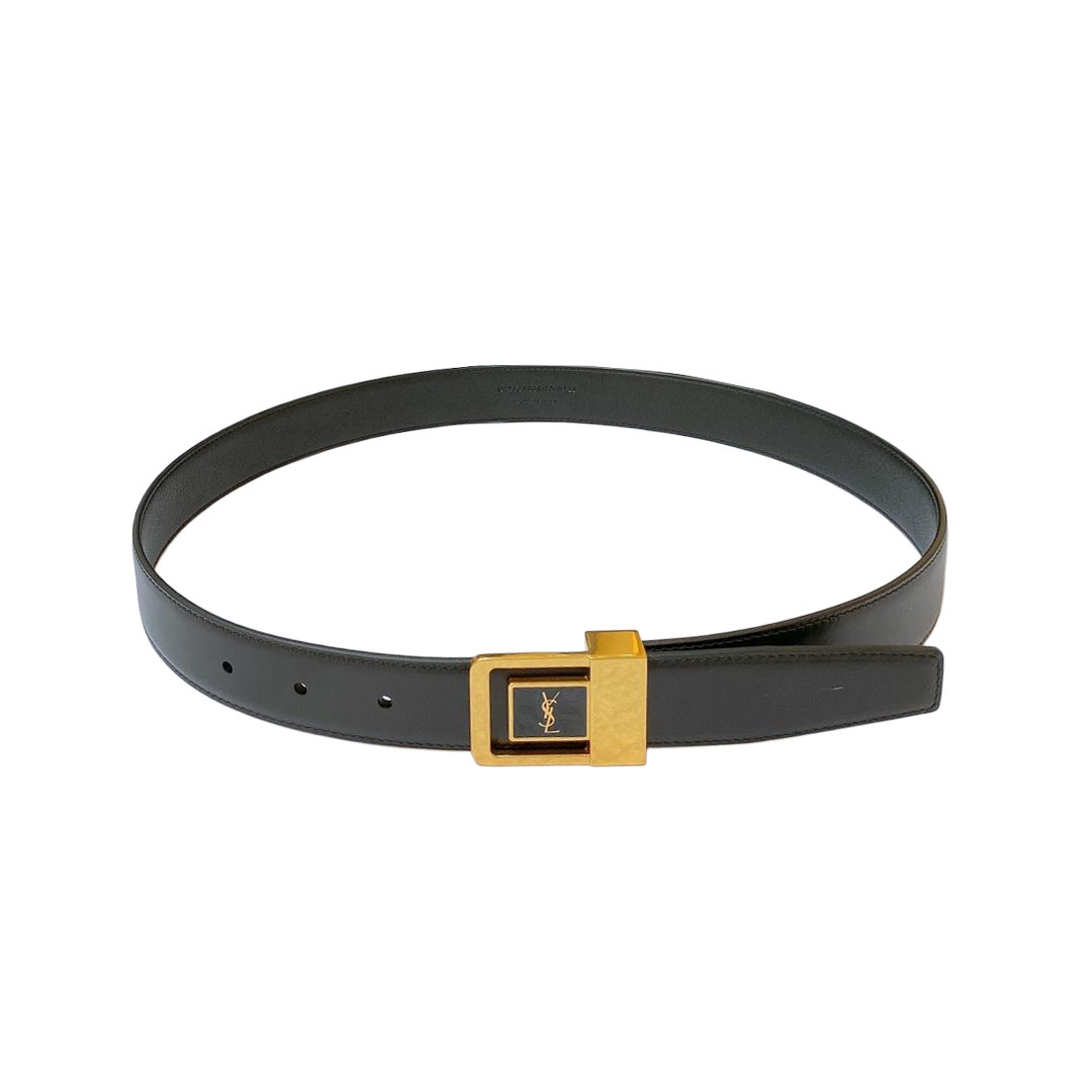 Saint Laurent LA 66 Buckle Belt In Black Calfskin With Gold Hardware 30mm