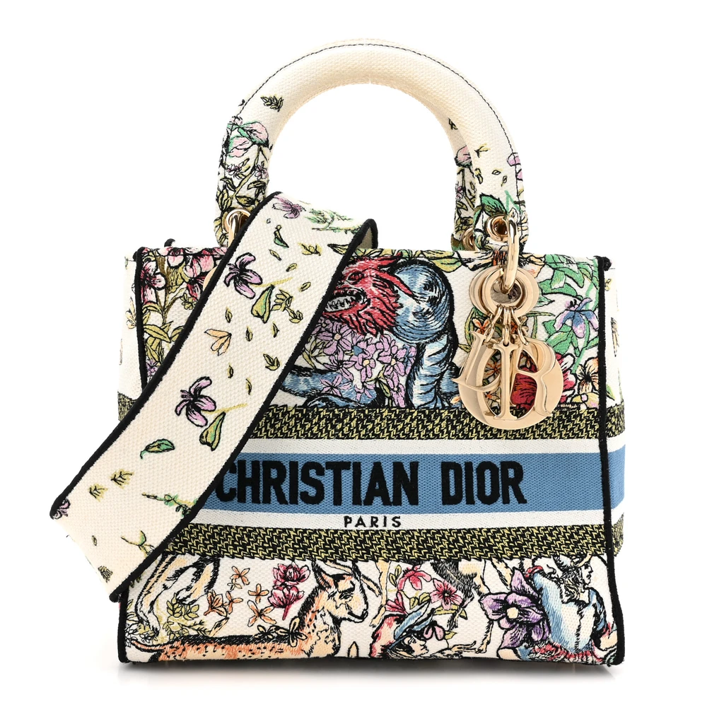 Dior Medium D-Constellation Lady D-Lite Latte Multicolor Embroidered Canvas Gold Hardware