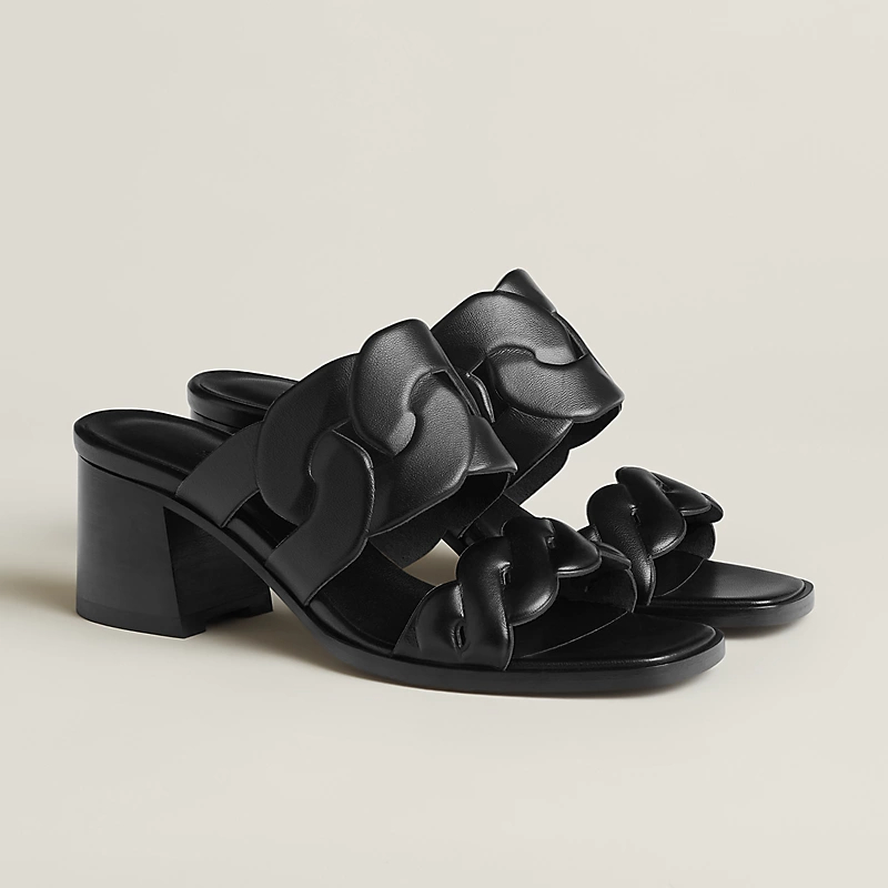 HERMES Gaby Slippers High-heeled slippers Black High Heels Sandal