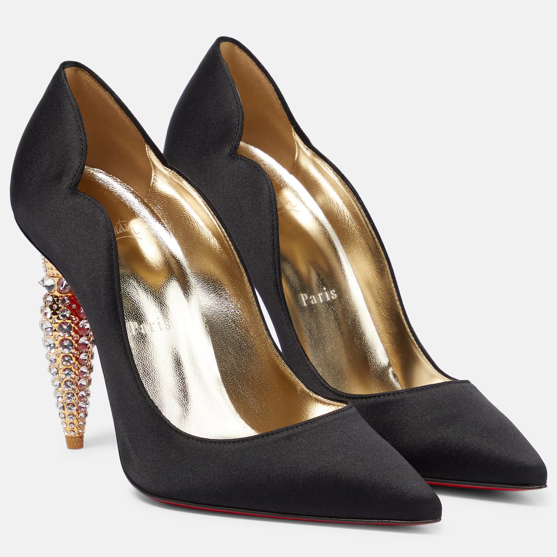 Christian Louboutin Black heels with crystal embellished heel of shoe