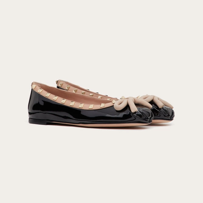 VALENTINO Studded patent leather ballet flats