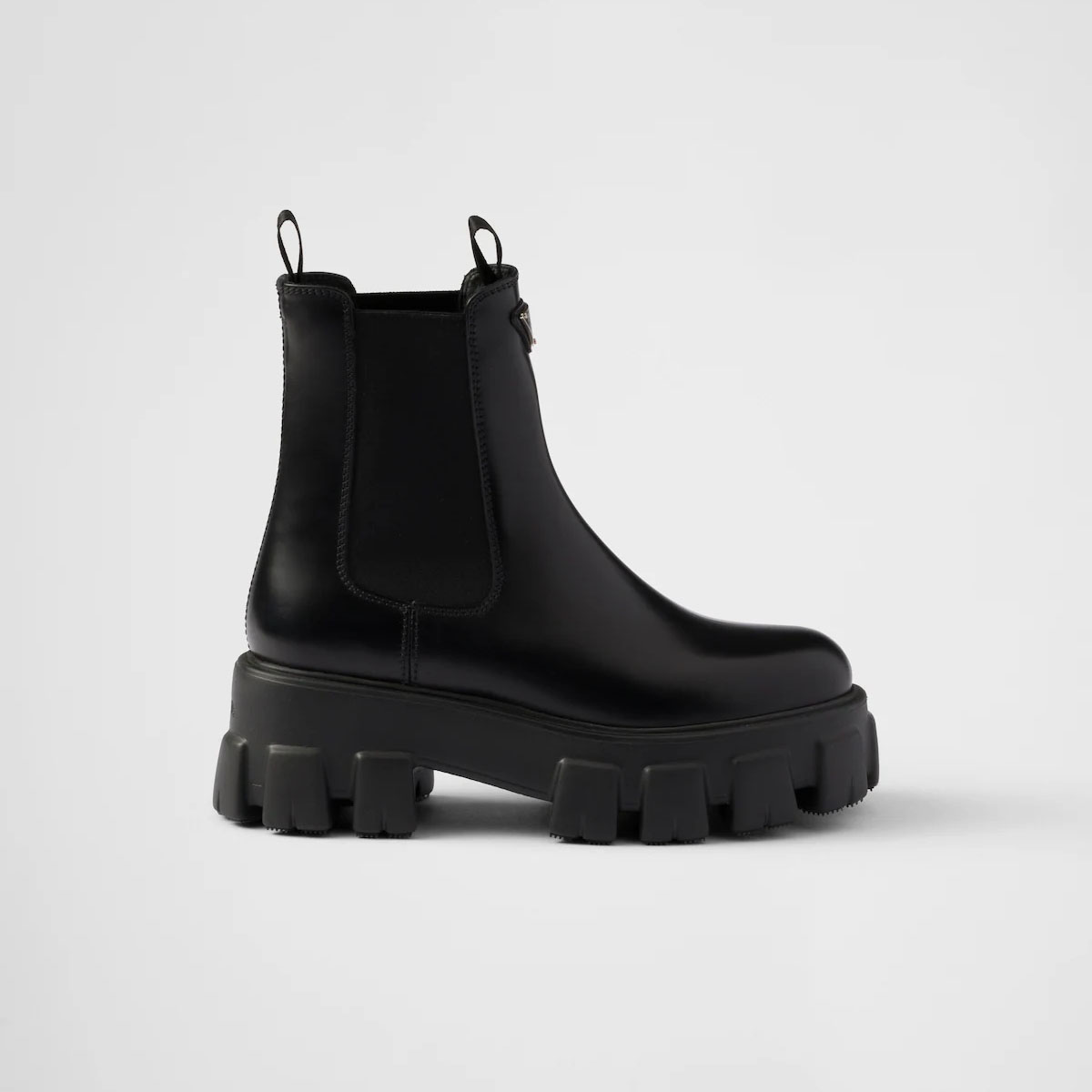 PRADA Black Monolith shiny leather Chelsea boots