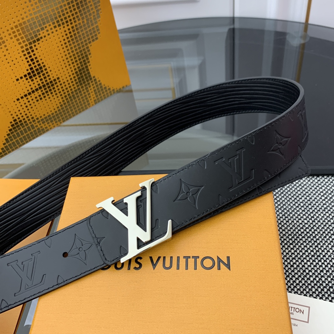 Louis Vuitton Men's Epi Reversible Belt In Black Calfskin With Silver/Black Hardware 40mm