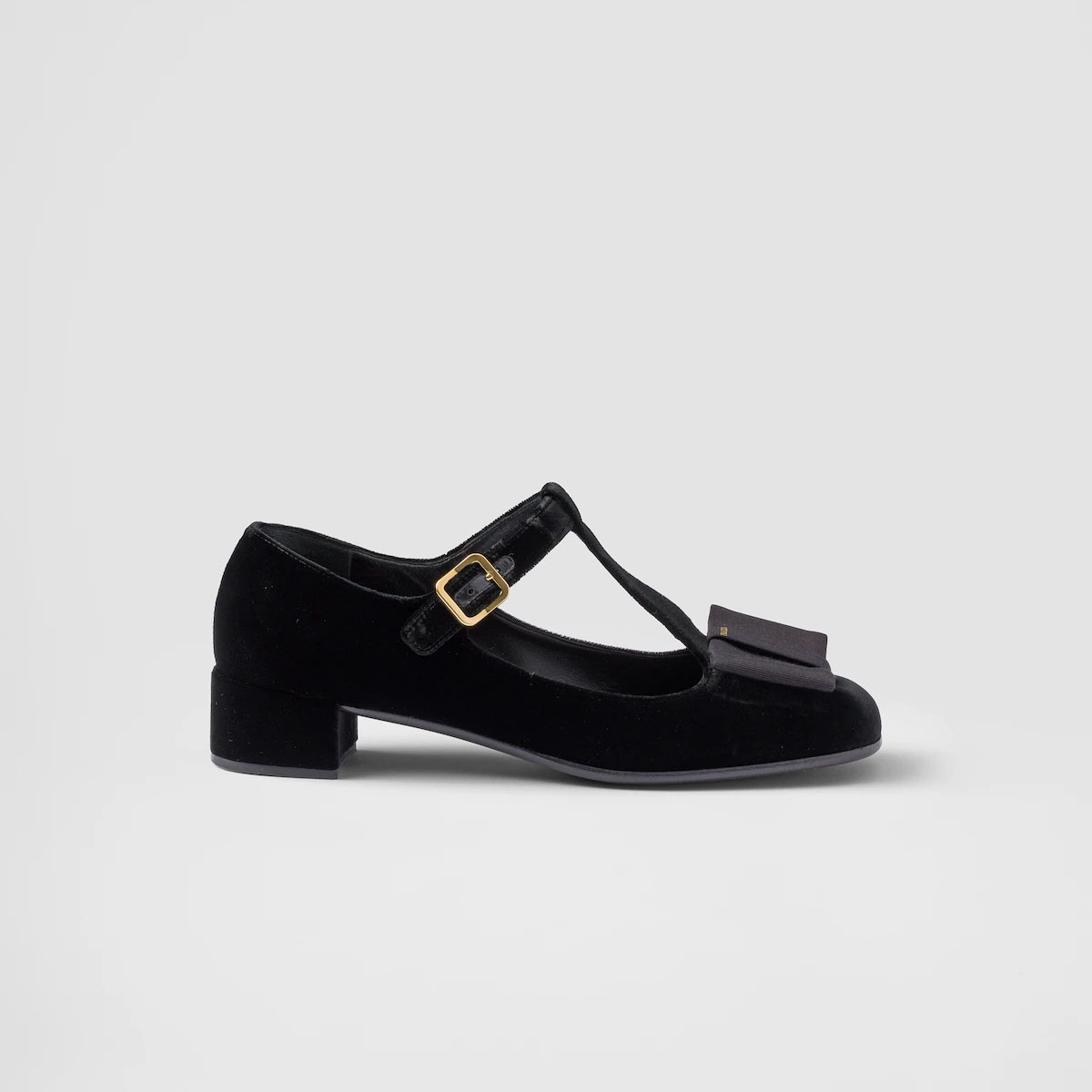 PRADA Velvet Black High Heels Shoes Mary Jane Shoes