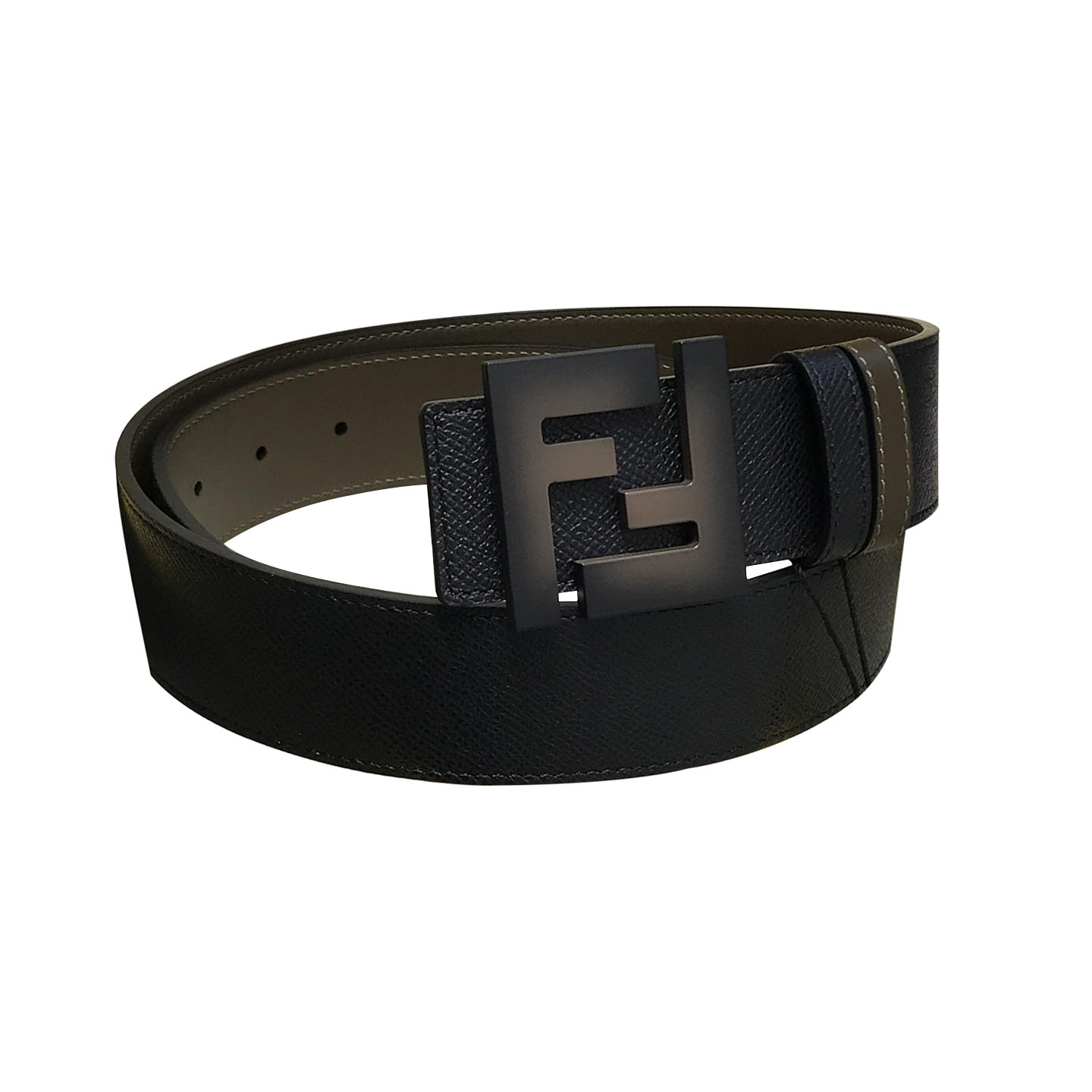 Fendi Men's FF Gradient Buckle Belt In Black Epsom Calfskin With Silver Hardware 38mm