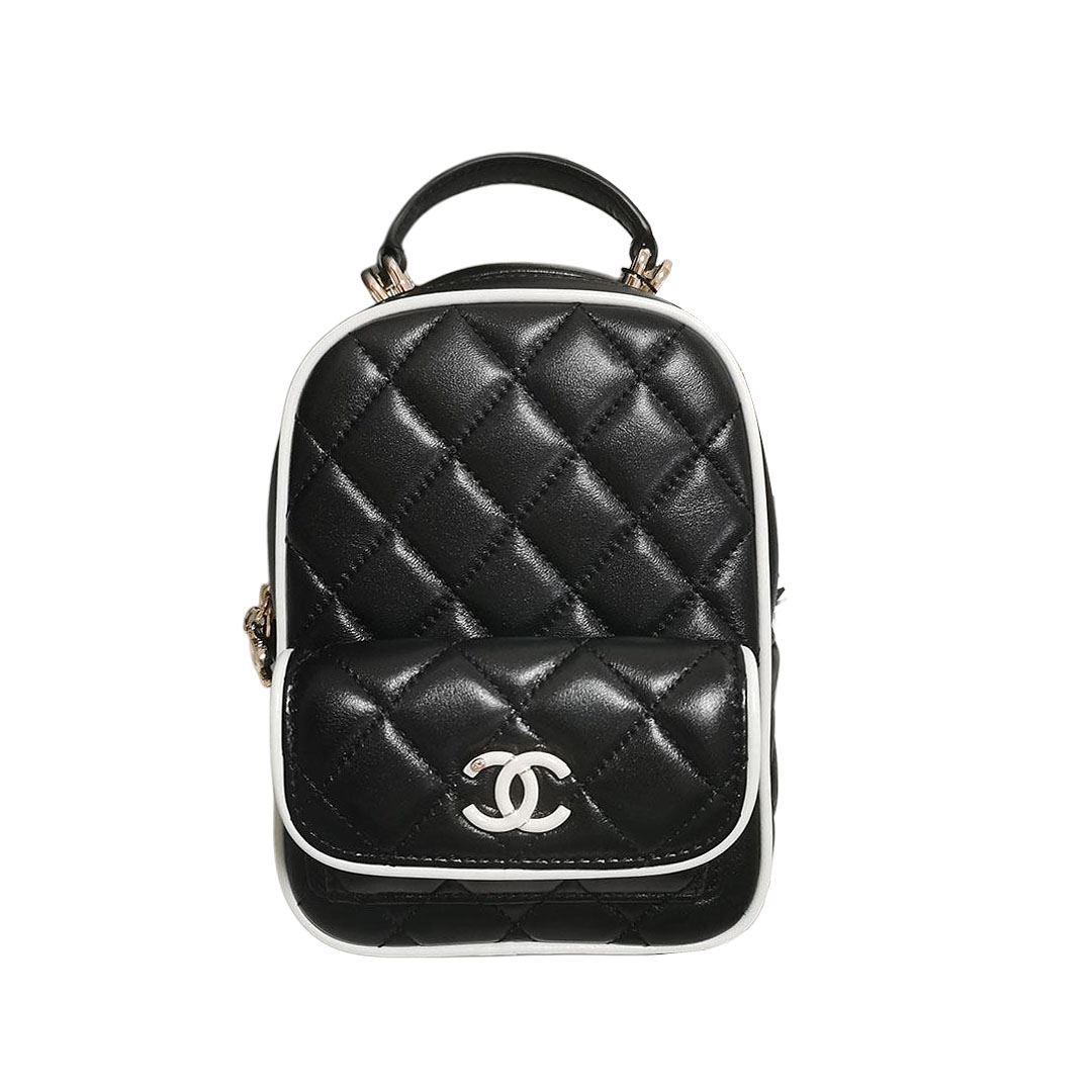 Chanel Black / White Quilted  Lambskin Leather