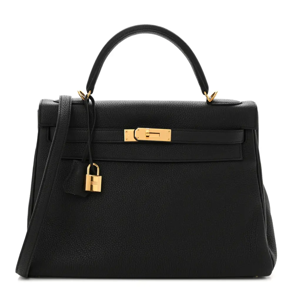 Hermès Kelly Retourne 32 Black Togo Leather Gold Hardware