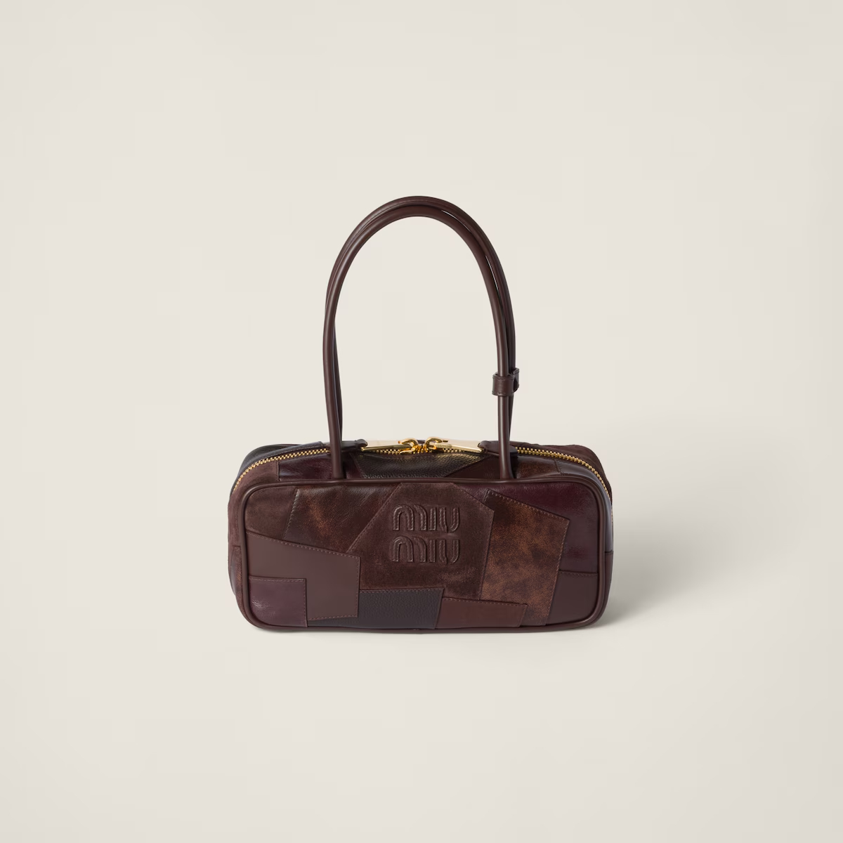 Miu Miu Beau Leather / Suede splicing Deep Brown Top-Handle Bags