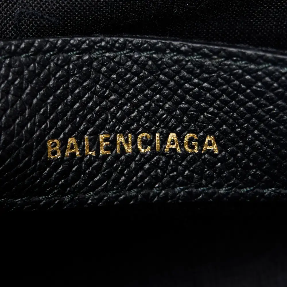 Balenciaga XXS Ville Top Handle Bag Black/White Signature Grained Calfskin Leather Gold Hardware
