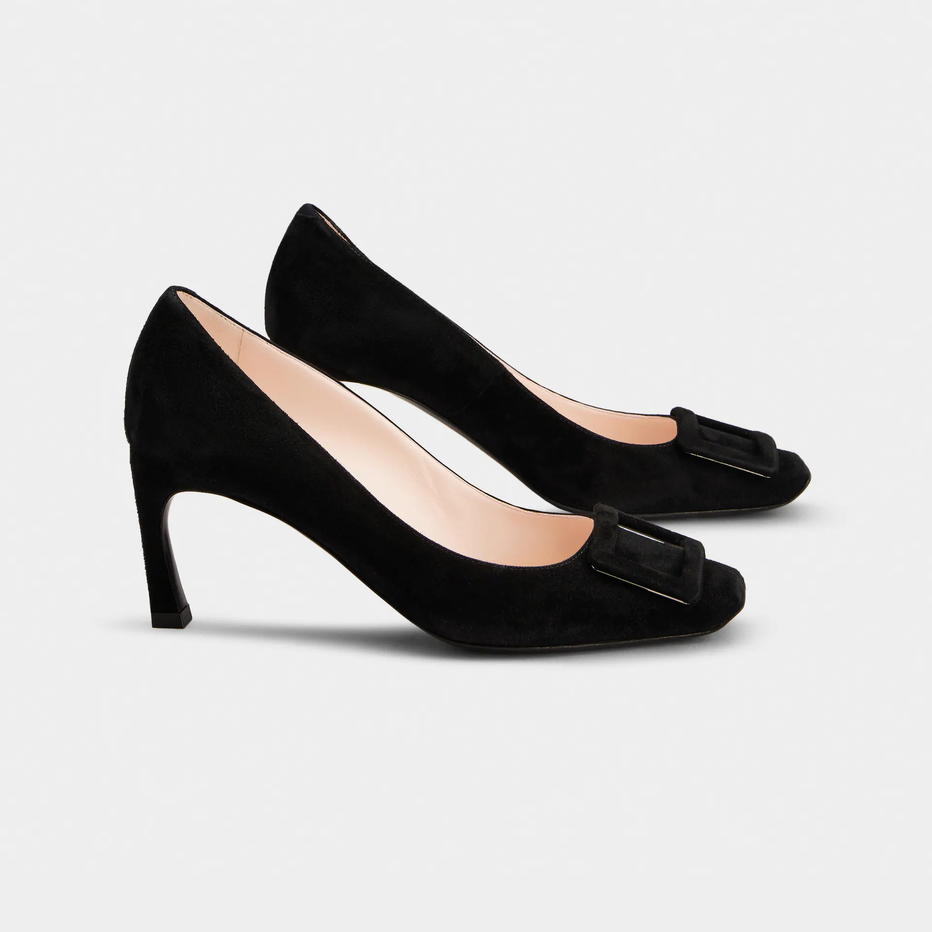 Roger Vivier Trompette Pumps High Heels In Black Suede With Suede Metal Buckle (Heel Height 7cm)