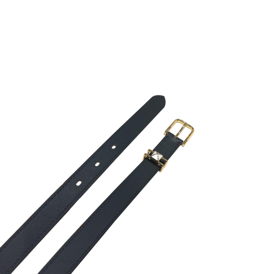 Hermès Women' s Square Buckle Belt In Black/White Epsom Calfskin With Gold Hardware 20mm