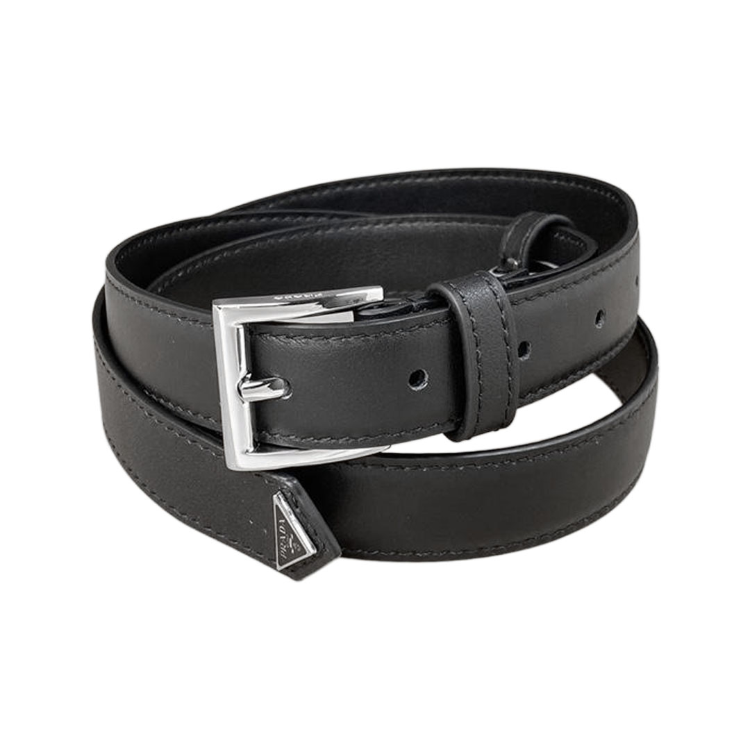 Prada Women' s Square Buckle Belt In Black/Brown/White Calfskin With Gold/Silver Hardware 25mm
