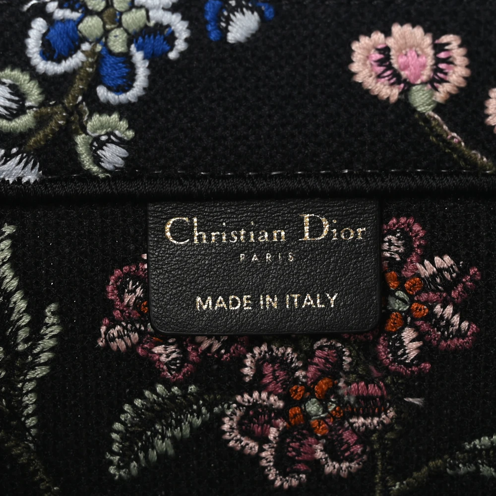 Dior Medium Book Tote Navy Blue Multicolor Petites Fleurs Raffia Embroidered Canvas