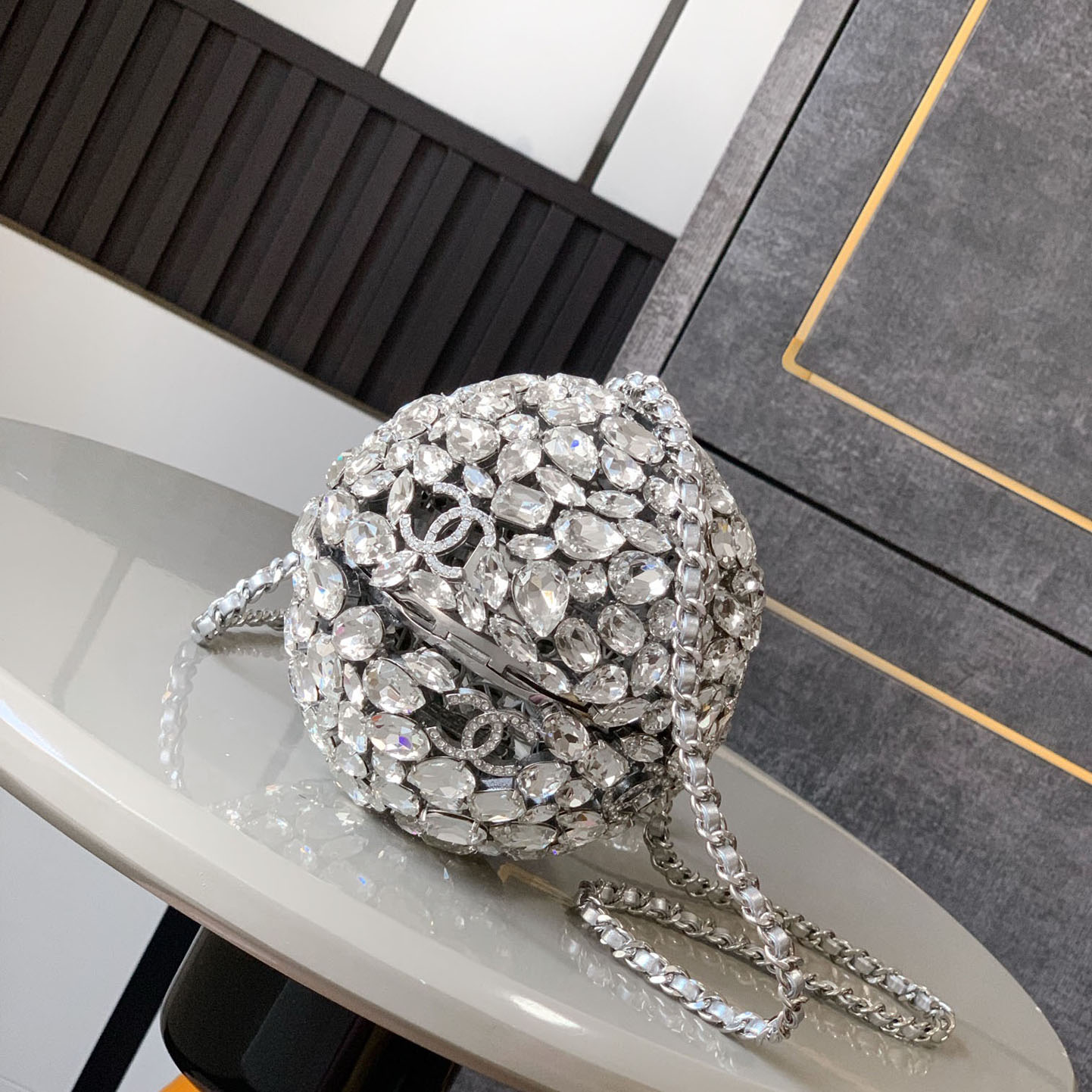 Chanel Silver / gold / black crystal ball dinner bag crossbody bag