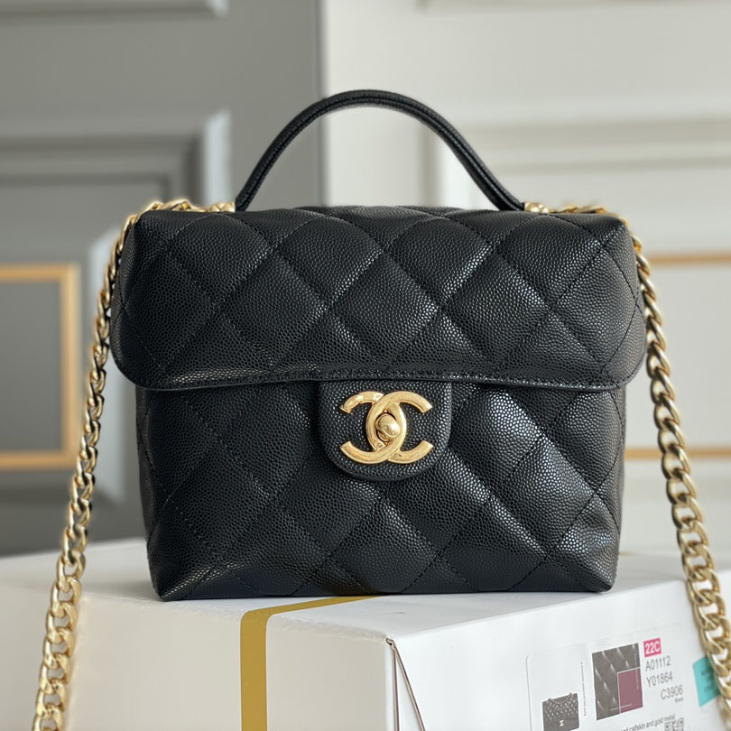 Chanel Box bag small ball print cowhide black gold button crossbody bag handbag