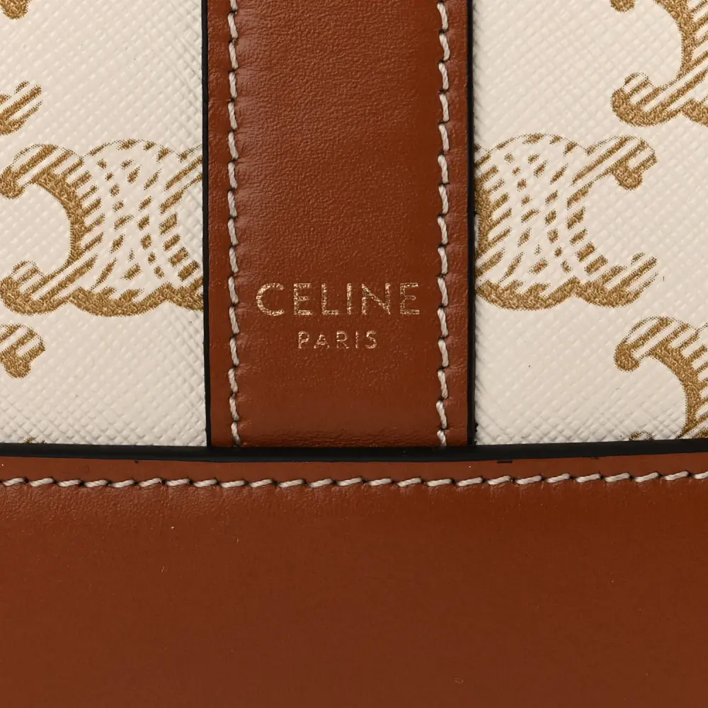 Celine Small Bucket Bag White Triomphe Canvas & Calfskin Leather Gold Hardware