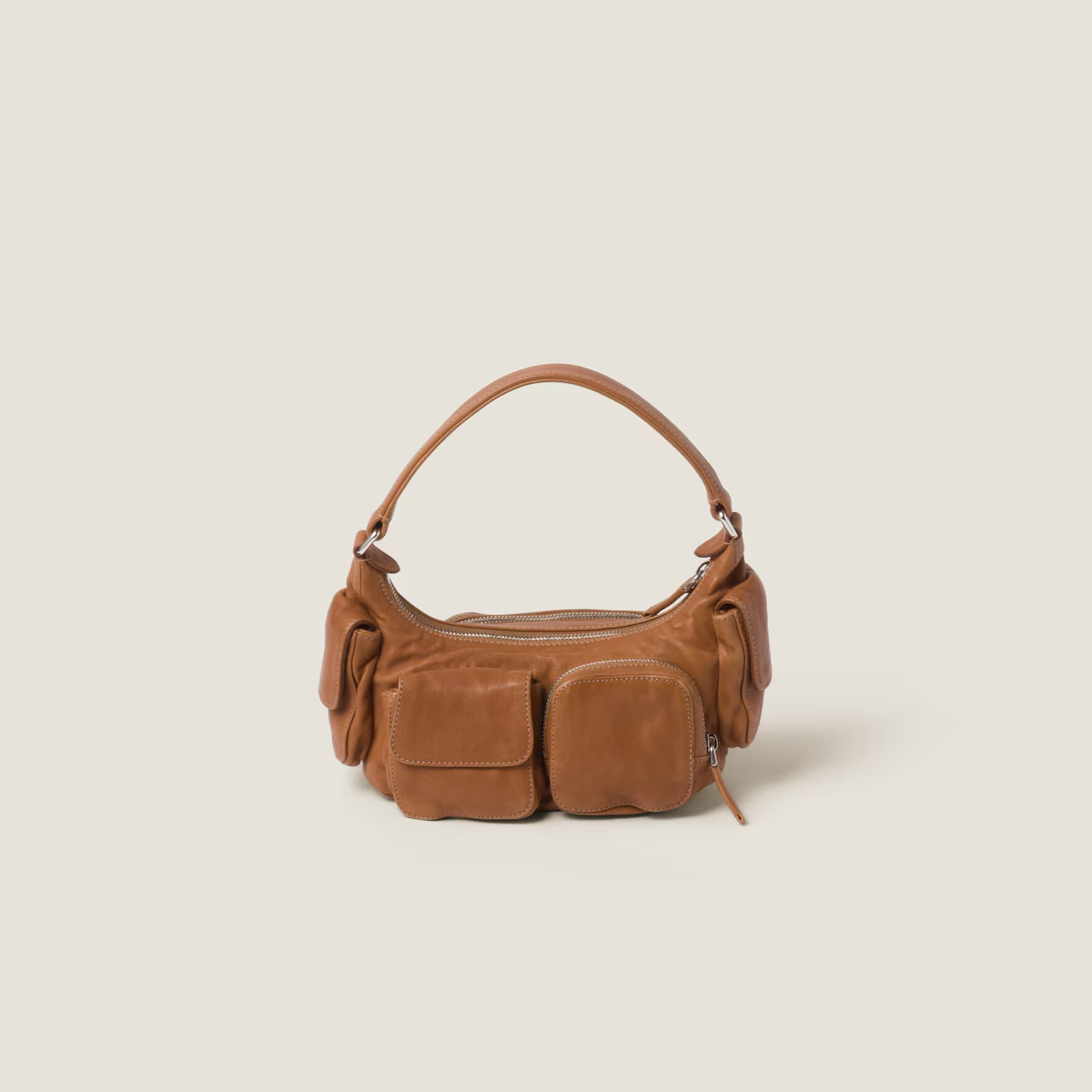 Miu Miu Pocket Nappa Leather Brown Top-Handle Bags