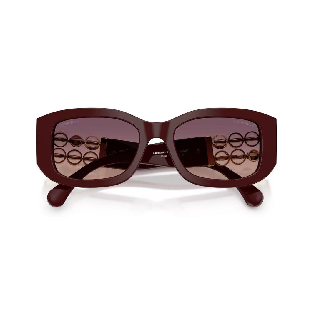 CHANEL square frame glasses red gold color size 55-19-130