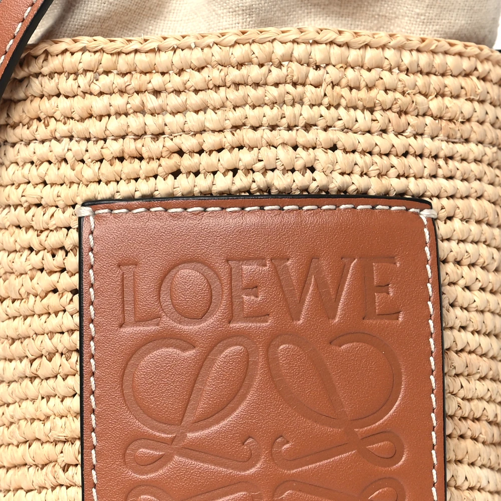 Loewe Paula's Ibiza Bucket Bag Medium Natural/Tan Calfskin Leather & Raffia