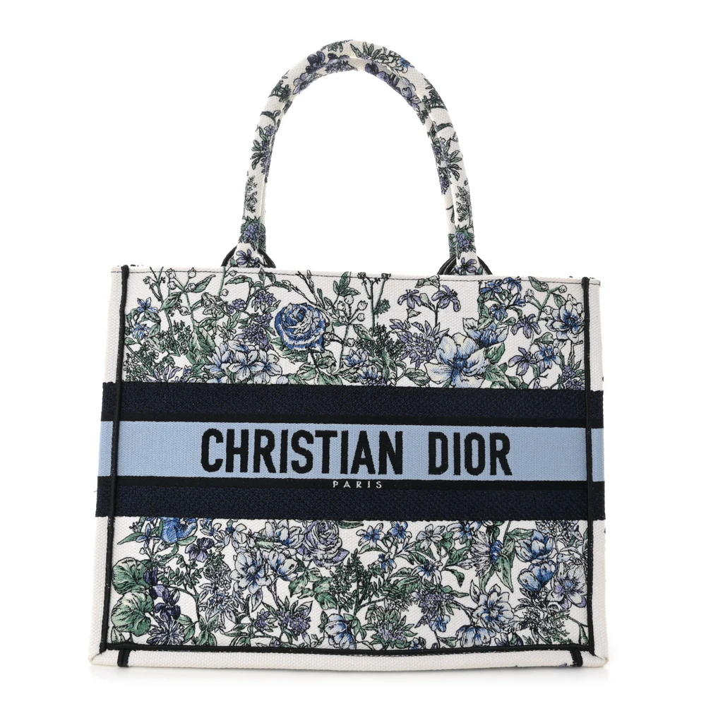 Dior Medium Flowers Book Tote Blue Multicolor Embroidered Canvas