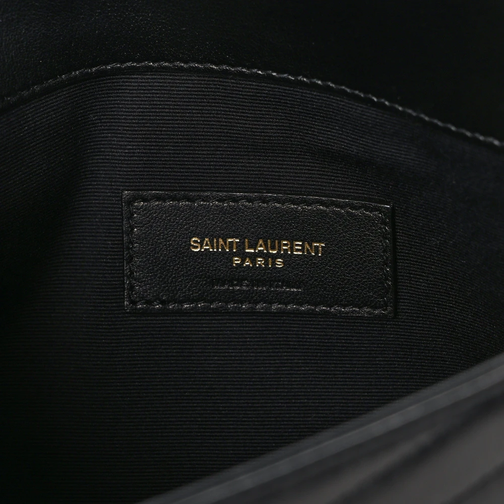 Saint Laurent Medium Uptown Clutch Black Chevron Monogram Calfskin Matelasse Leather Gold Hardware