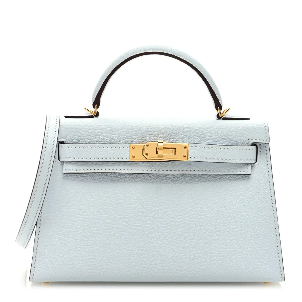 Hermès Mini Kelly Sellier 20 Bleu Brume Chèvre Mysore Leather Permabrass Hardware