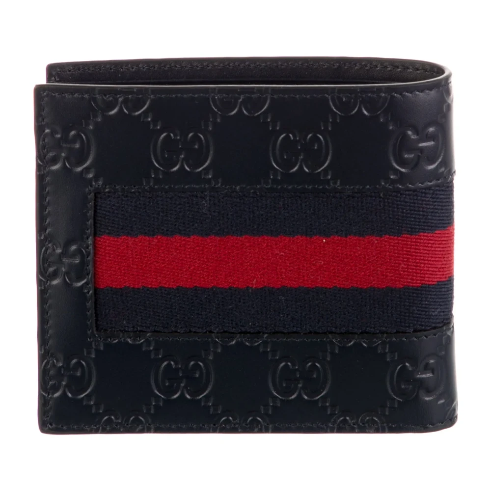 Gucci Medium Bifold Wallet Blue Web Accent Calfskin Leather