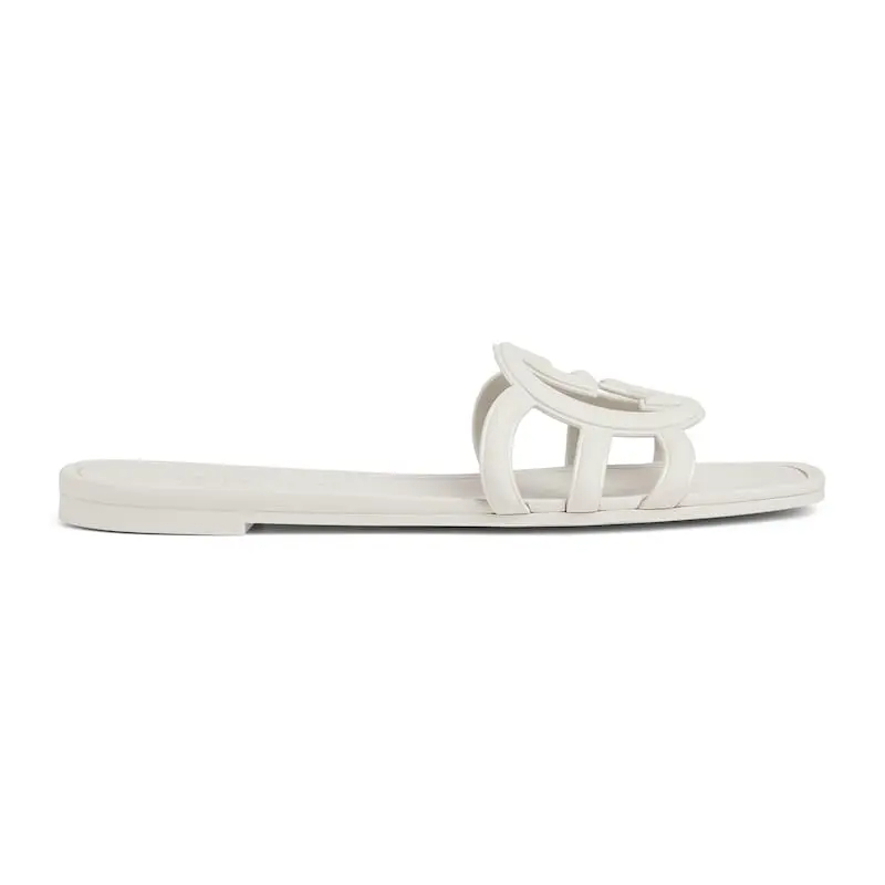 Gucci square head white flat bottom slippers