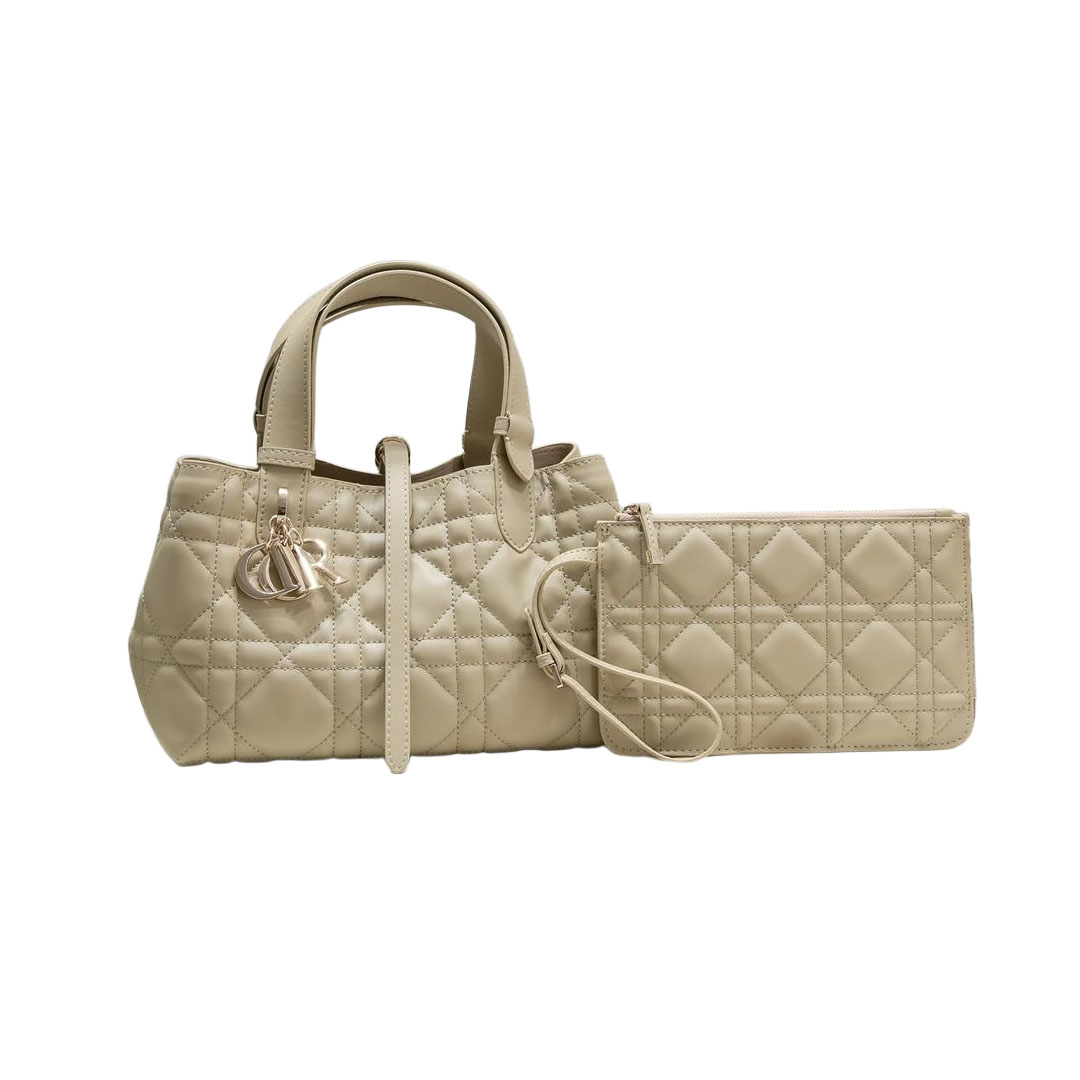 Dior Small Dior Toujours Bag In Beige Macrocannage Calfskin With Light Gold Hardware