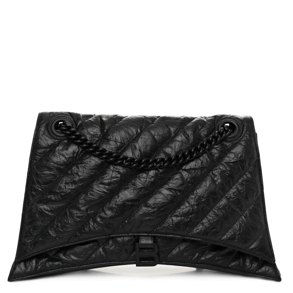 Balenciaga Medium Crush Chain Bag Black Quilted Crushed Calfskin Leather Black Hardware