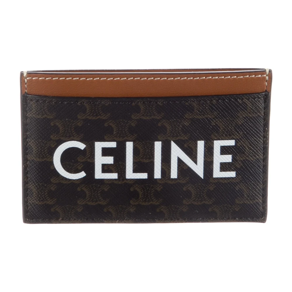 Celine Small Printed Compact Wallet Brown Calfskin Leather