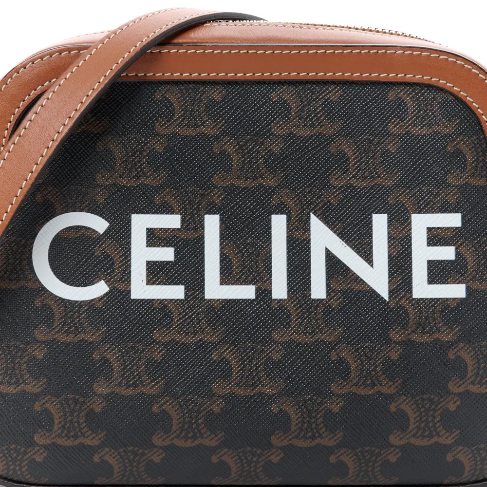 Celine Small Camera Bag Tan Triomphe Canvas Gold Hardware