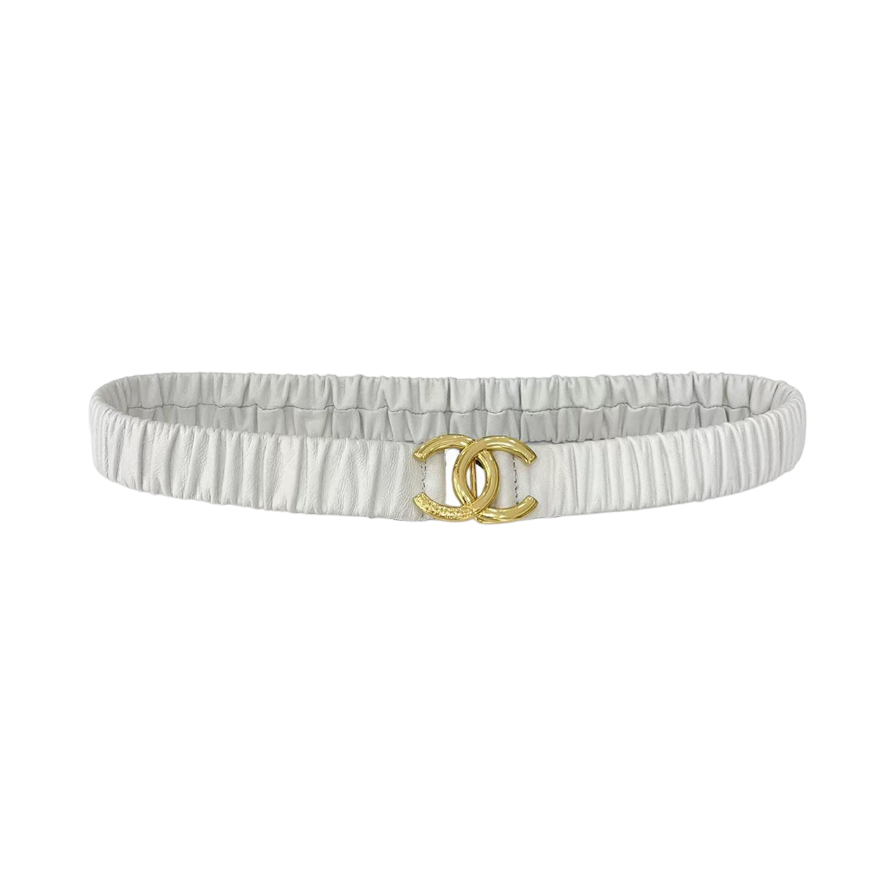 Chanel Women's CC Elastic Belt In Black/White Lambskin With Silver/Gold Hardware 30mm