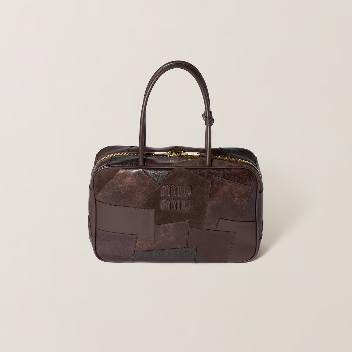 Miu Miu Beau Leather / Suede splicing Deep Brown Top-Handle Bags