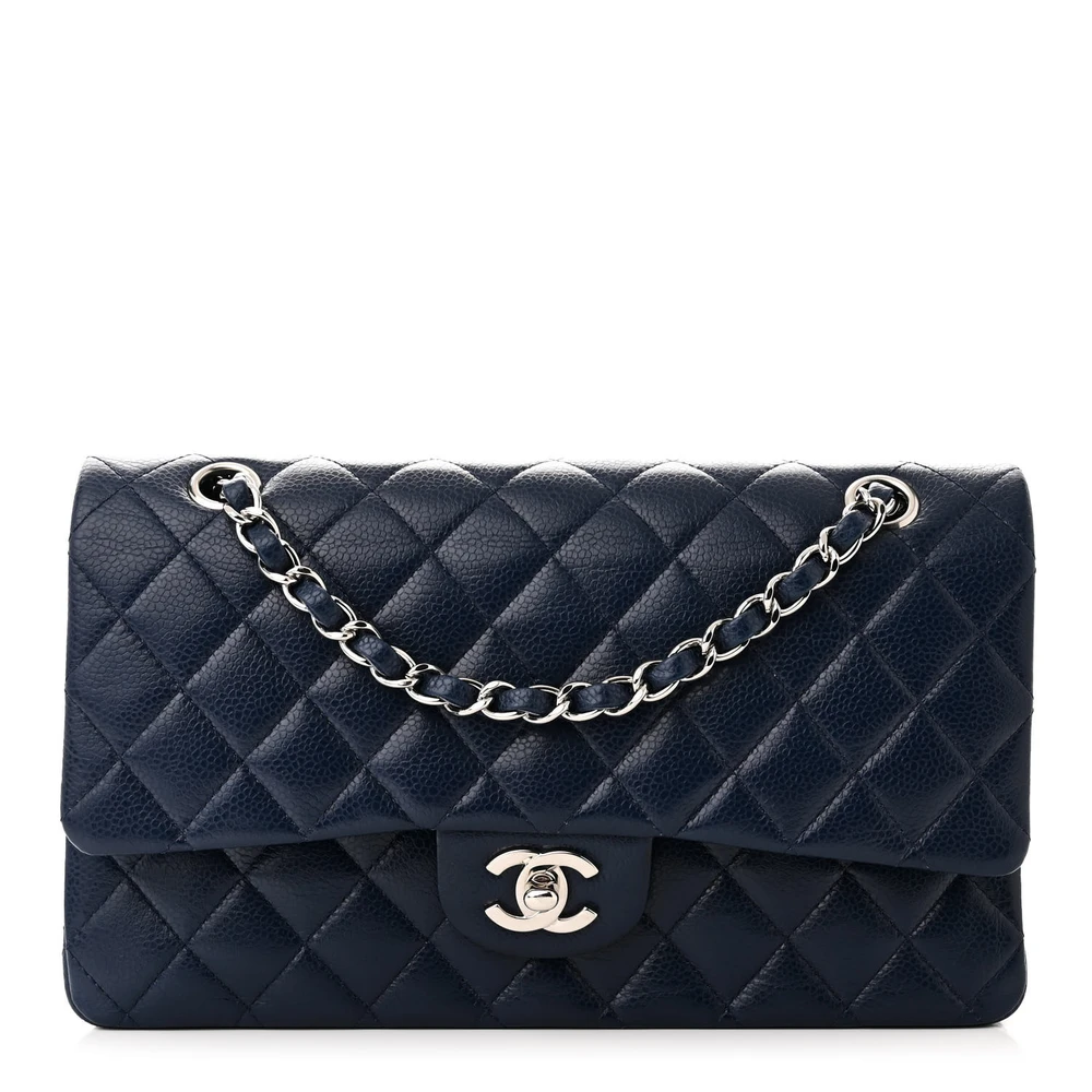 Designer Handbags | Blue Quilted Caviar Leather