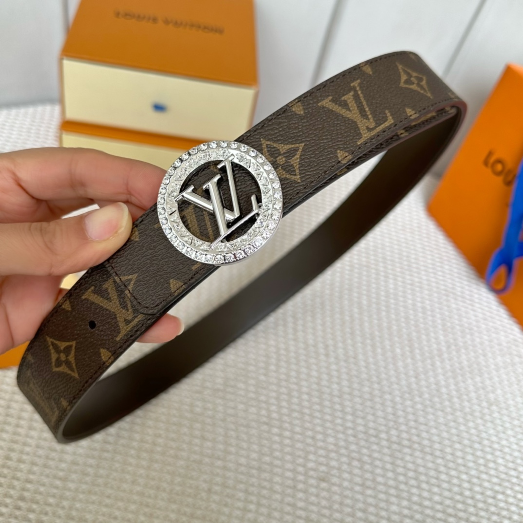Louis Vuitton Women's Diamonds Nautical Buckle Reversible Belt In Black/Brown Calfskin And Monogram Canvas With Gold/Silver Hardware 35mm