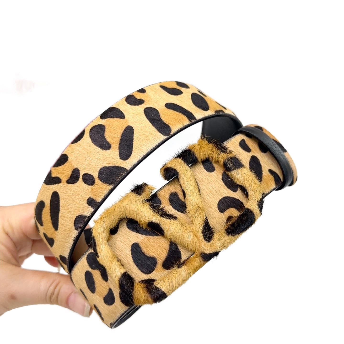 Valentino V Buckle Belt In Leopard Print Calfskin 40mm