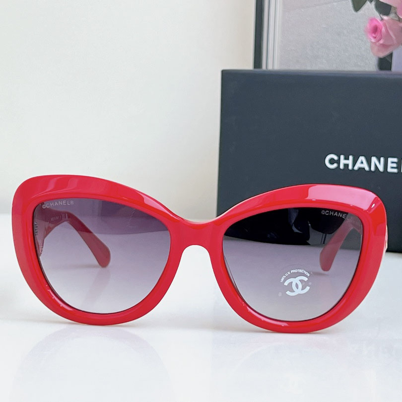 CHANEL glasses red gold color size 55-19-140