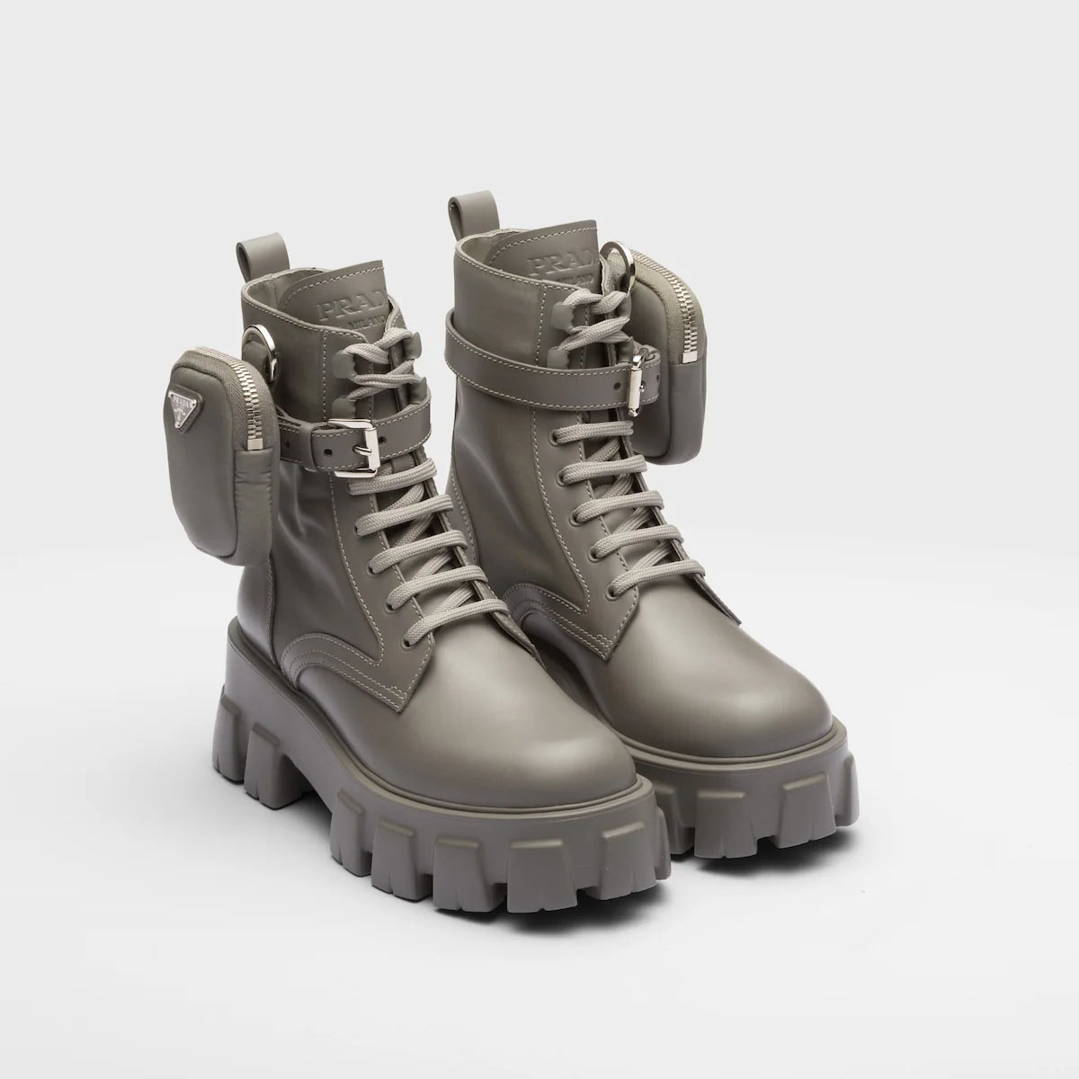 PRADA Marbled grey leather boots (with pouch)