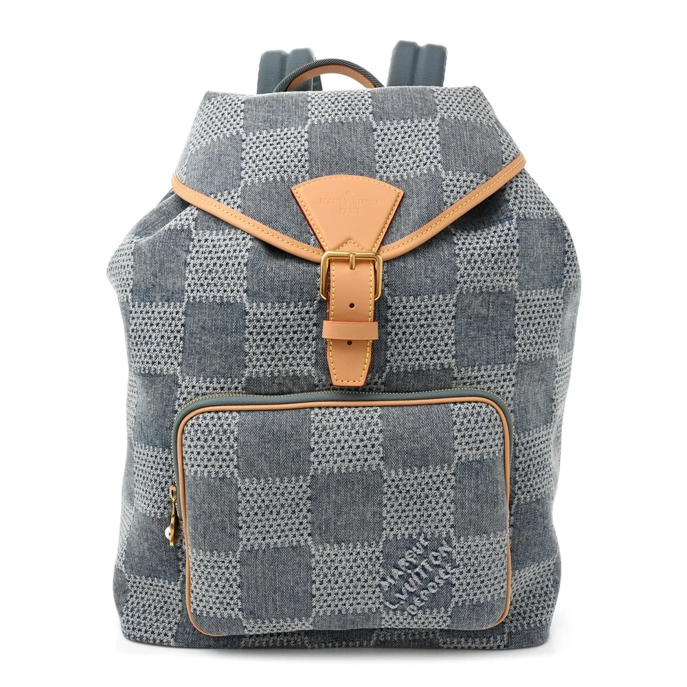 Louis Vuitton Montsouris Backpack MM Bleu Damier Denim 3D Gold Hardware