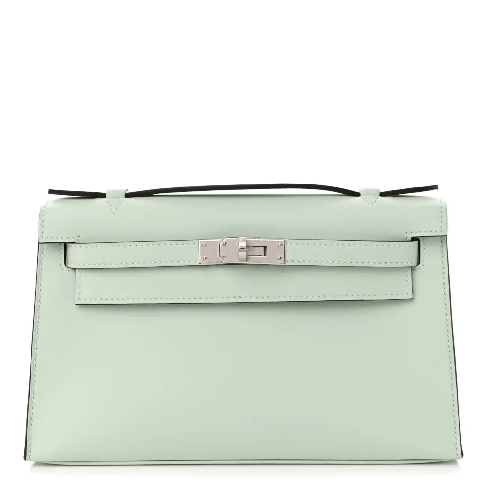 Hermès Kelly Pochette Clutch Vert Peppermint Swift Leather Palladium Hardware
