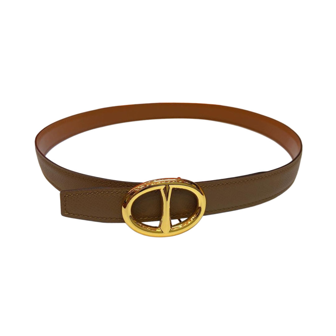 Hermès Women' s Roulis Buckle Belt In Etoupe/Black/White/Pink/Brown Epsom Calfskin With Gold Hardware 24mm