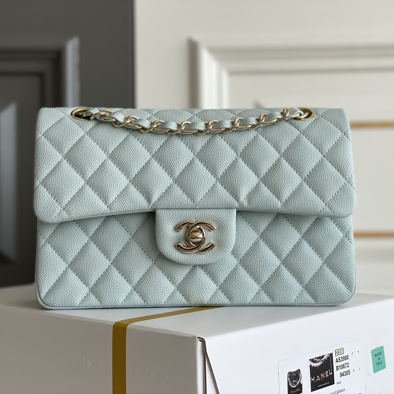 Chanel CF Blue / White Quilted Caviar Leather Crossbody Bags