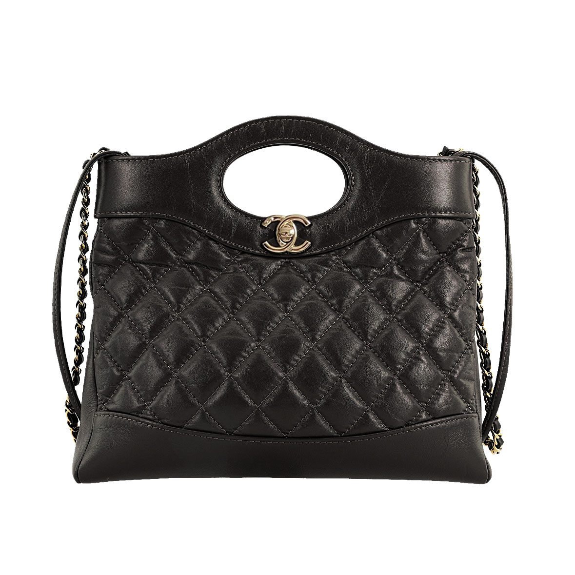 Chanel Oil Wax Leather Brown / Milk Tea Color / Grey Crossbody Bags