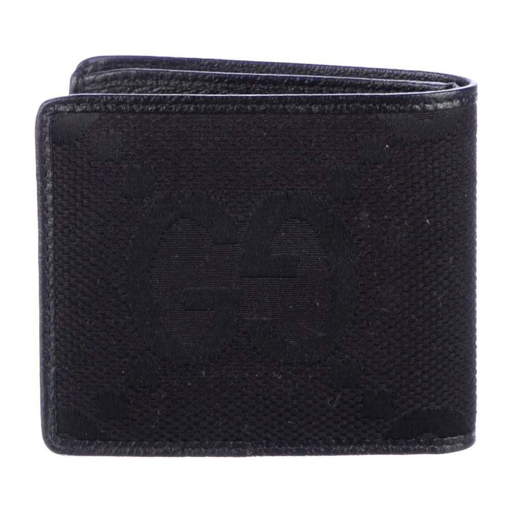 Gucci Small Bifold Wallet Black Calfskin Printed Leather