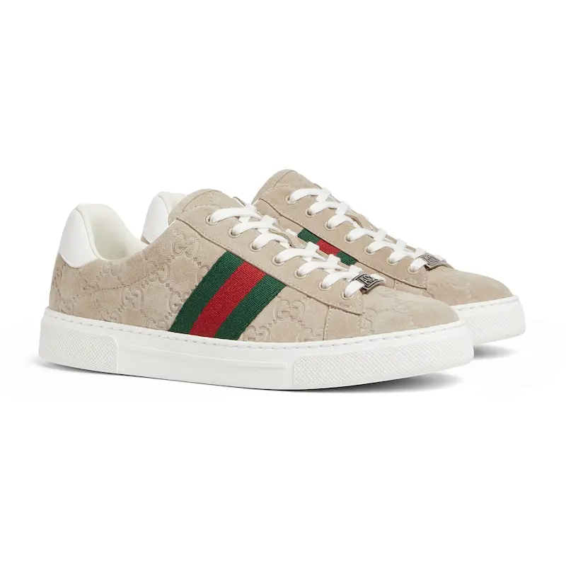 Gucci Ace series grey sneakers woven fabric women's sports shoes
